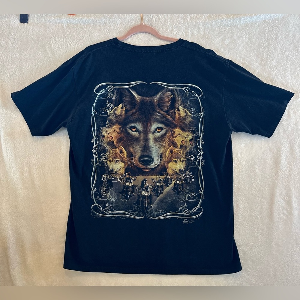 caballo Motorcycles wolf t shirt Double Sided Xlarge